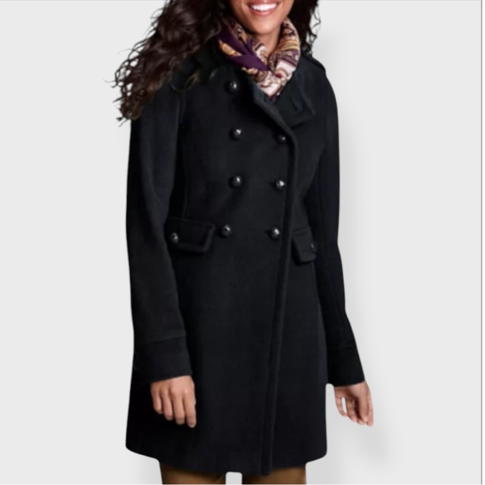 Land’s End Luxe Wool/Cashmere Scoopneck Pea Coat | Size 8P | Black | NWT | $68